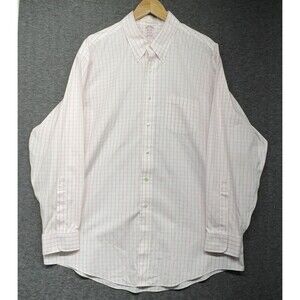 Brooks Brothers Madison cotton pink white checks button down Size XL 17.5-35